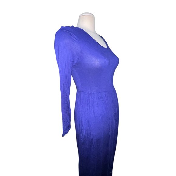 Womens Long-Sleeve Royal Blue Maxi Dress Sz Medium Stretchy Fabric Scoop Neck Ca - Picture 10 of 11